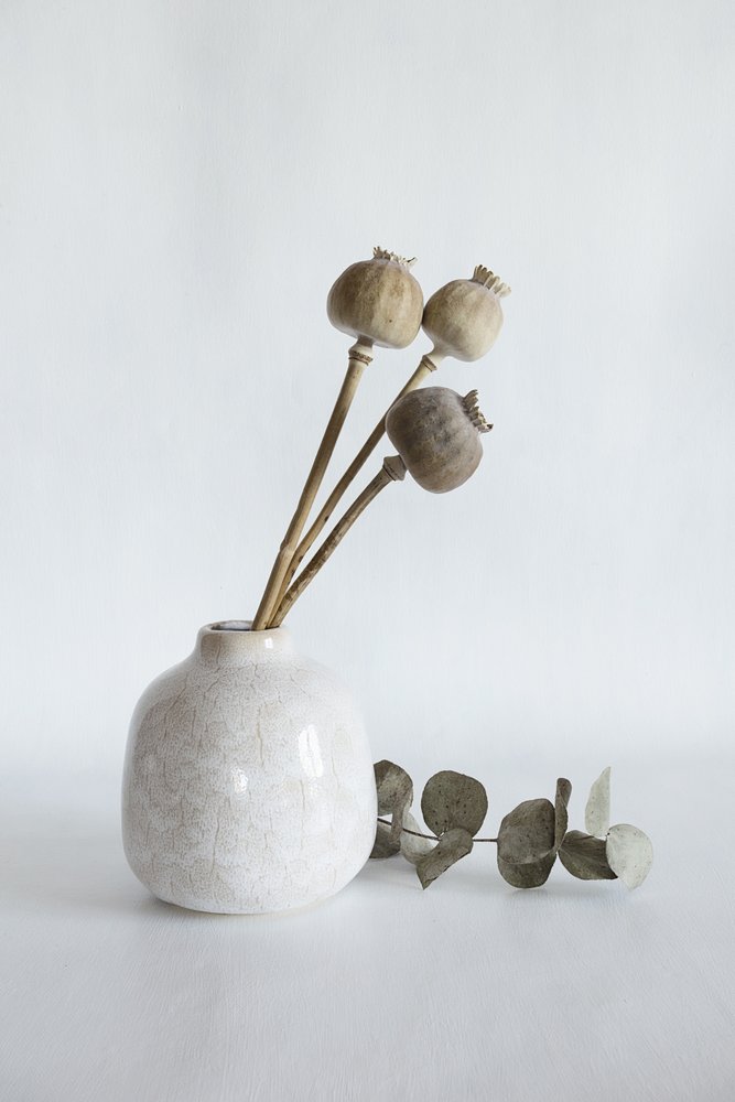 乾燥したケシの実の花瓶 作： 