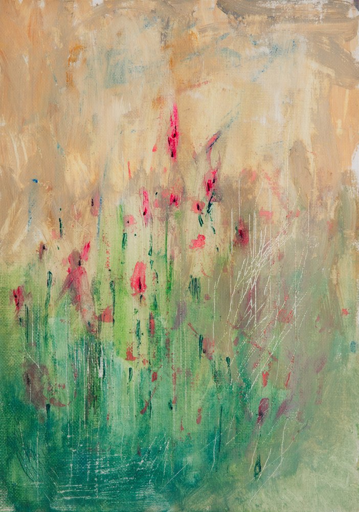 鮮やかな花をモチーフにした抽象画 作： 