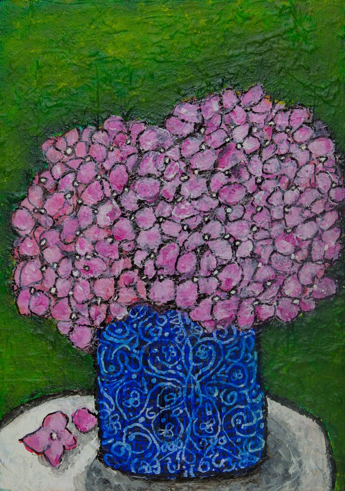 ピンクのアジサイの静物画 作： 