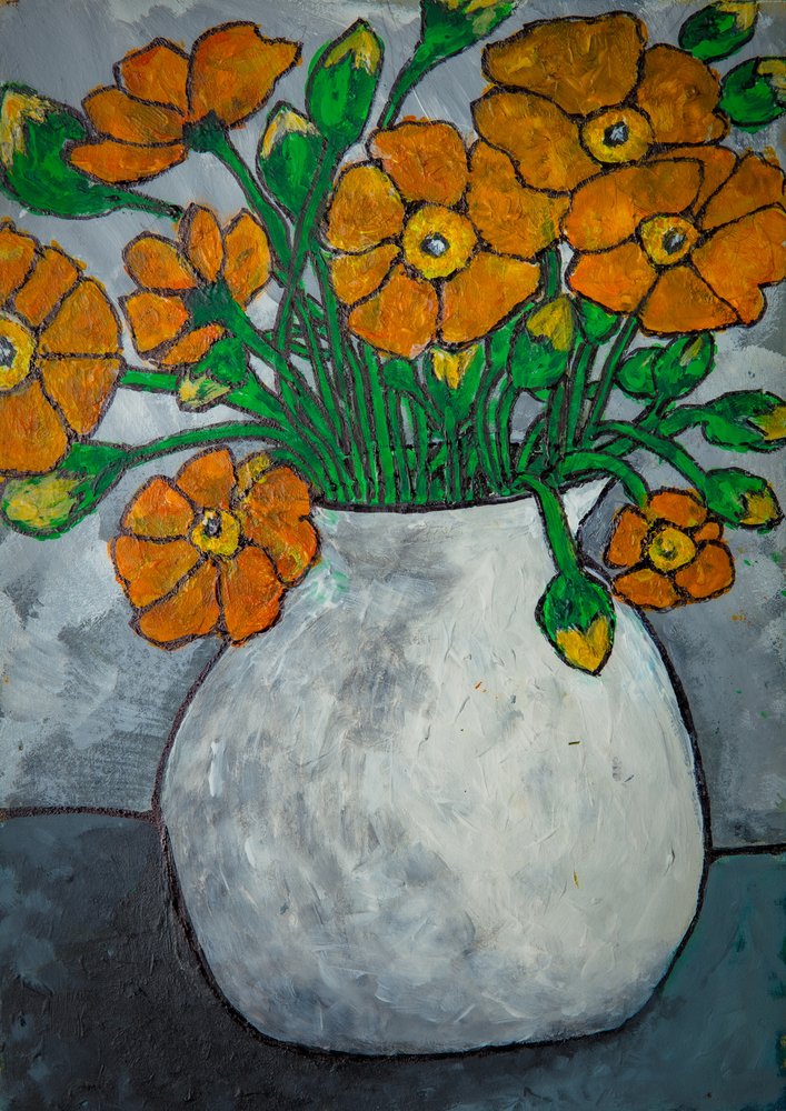 素朴なオレンジ色の花瓶 作： 