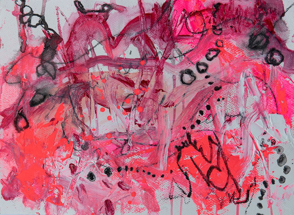 鮮やかなピンクの抽象画 作： 