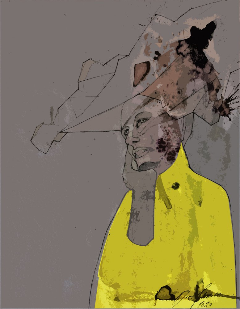 抽象的な黄色の肖像画 作： 