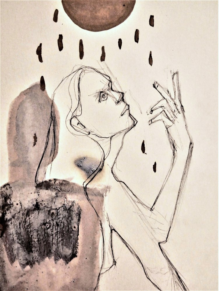 瞑想的な雨の肖像 作： 