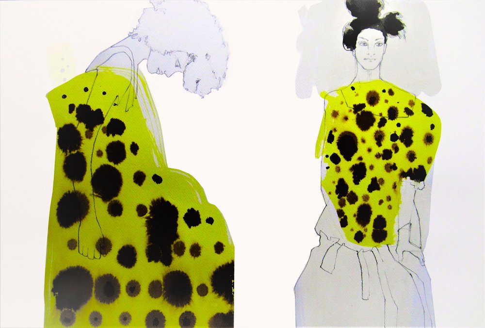 鮮やかな水玉柄のファッション 作： 