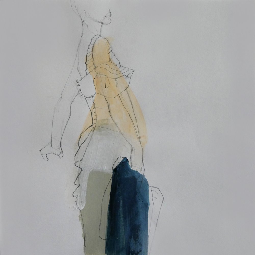 黄色いドレスのファッションスケッチ 作： 