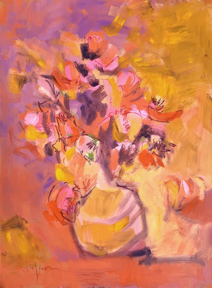 鮮やかな花の静物画 作： 