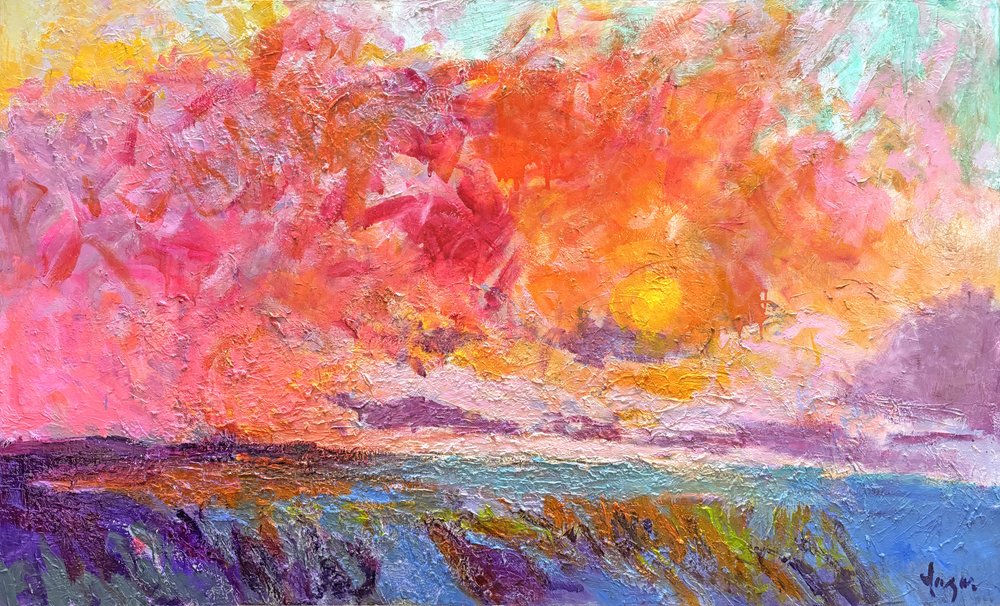 鮮やかな夕焼けの海景 作： 