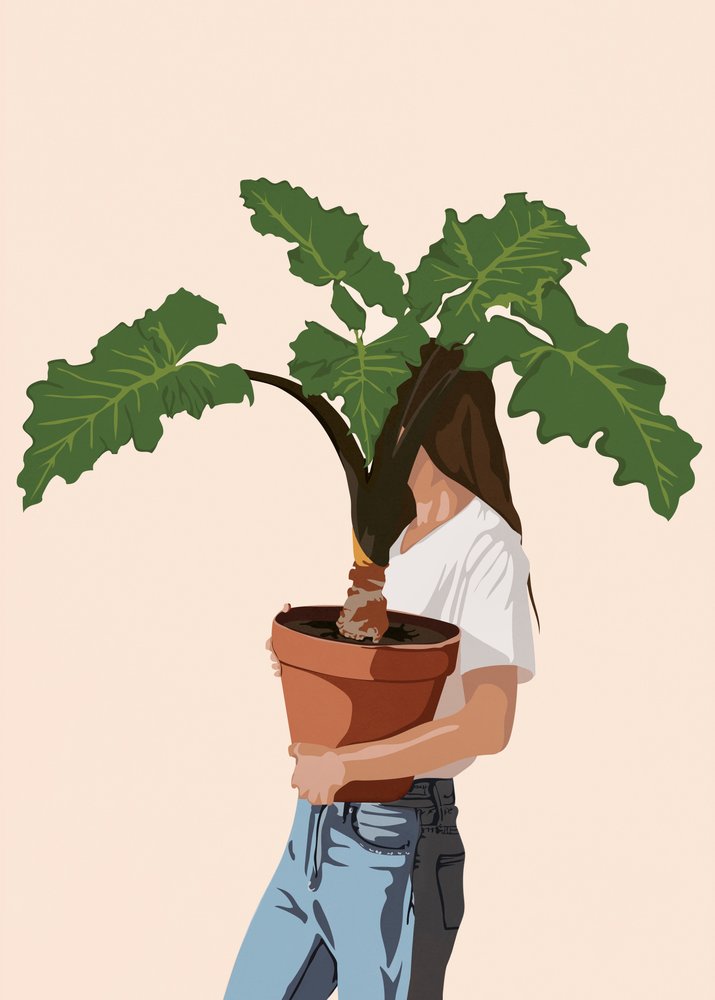 植物を抱える女性 作： 
