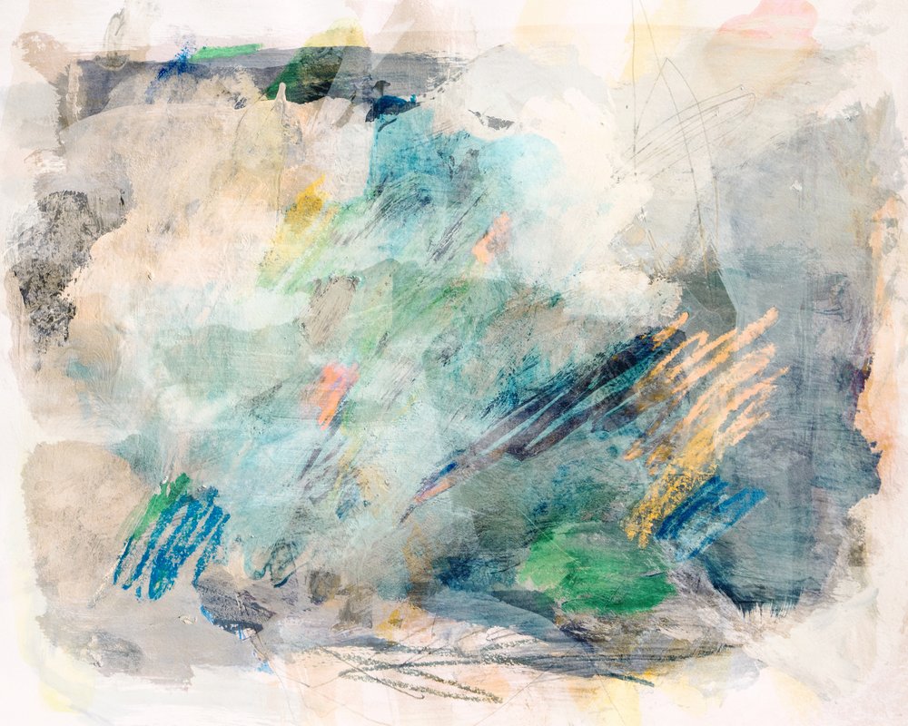 穏やかな青緑の抽象画 作： 