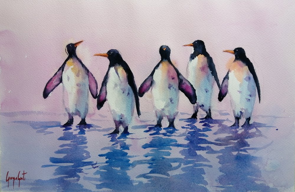 歩くペンギン5羽 作： 