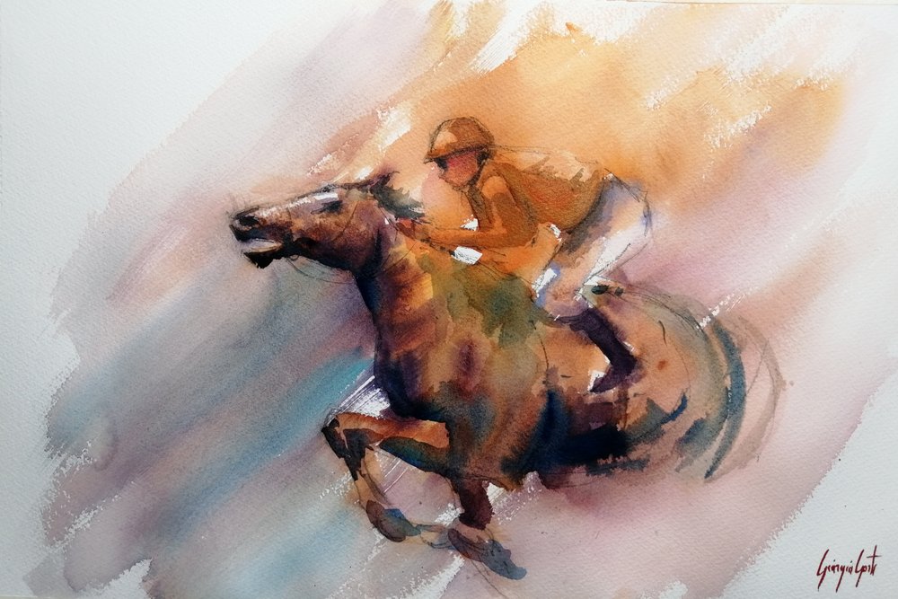 疾走する競走馬の躍動感 作： 