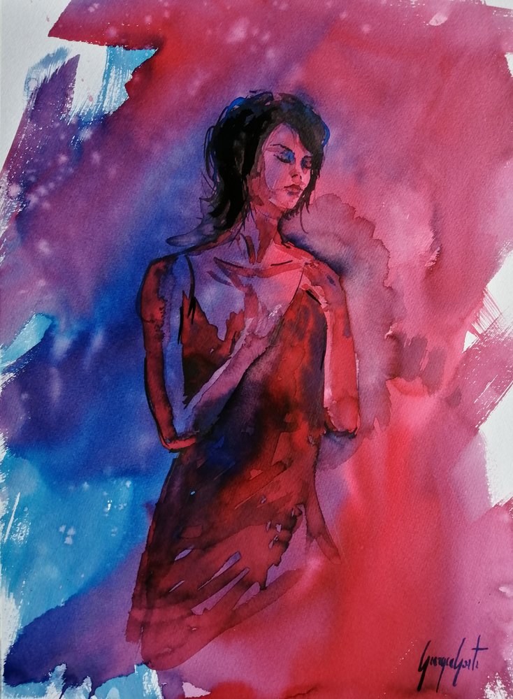 穏やかな女性 水彩画 作： 
