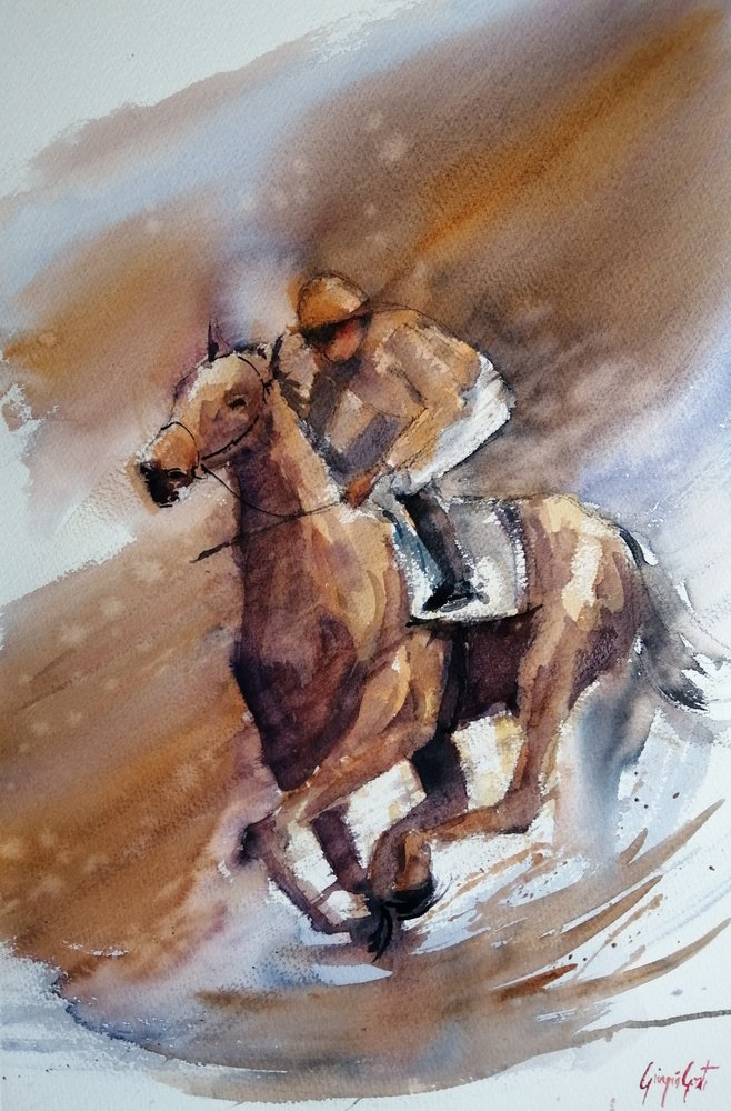 水彩画の競馬 作： 