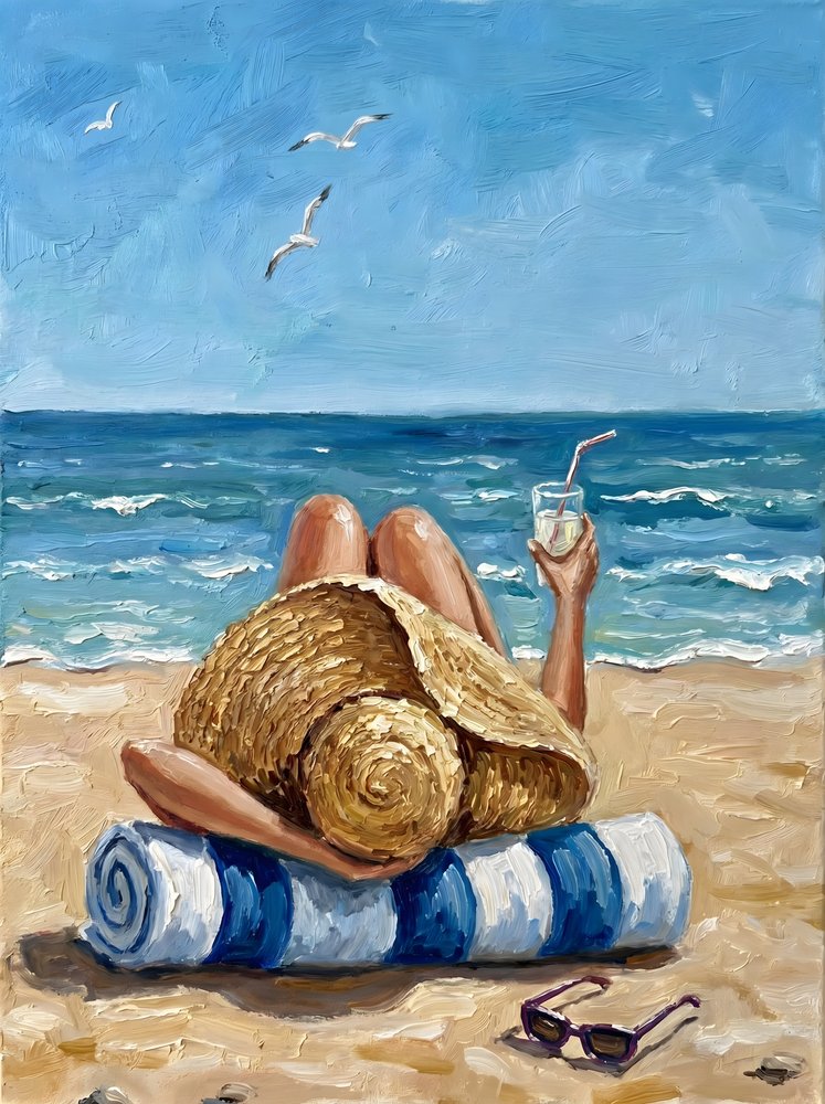 夏のビーチでのくつろぎ 作： 