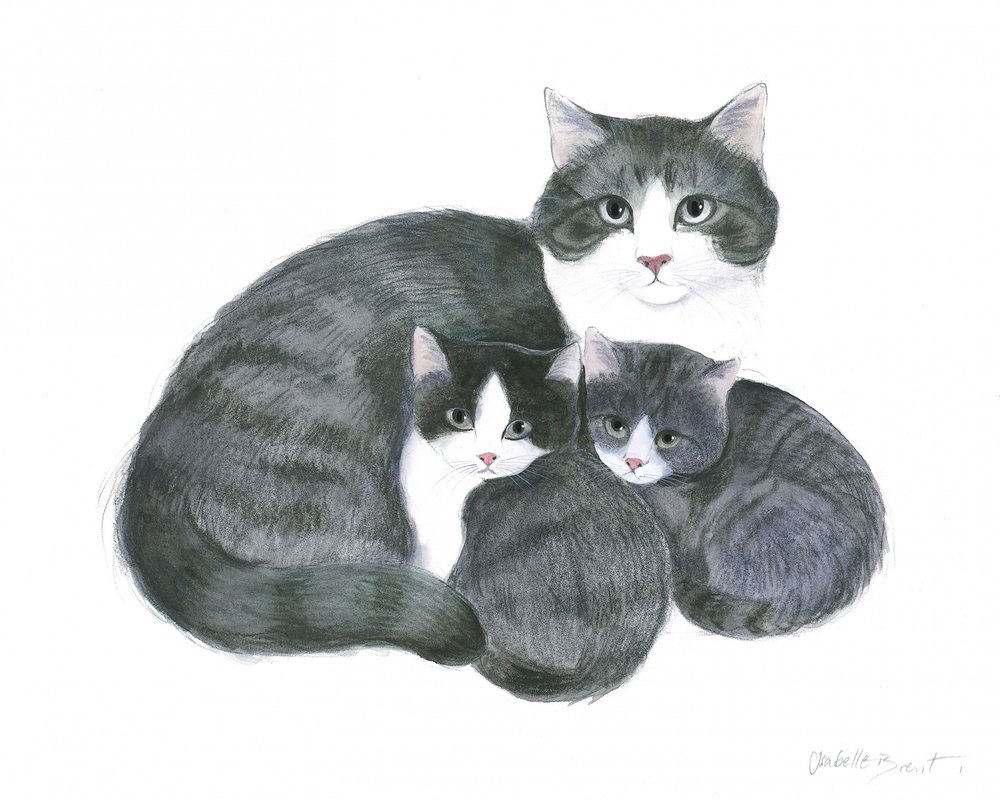 猫と2匹の子猫 作： 