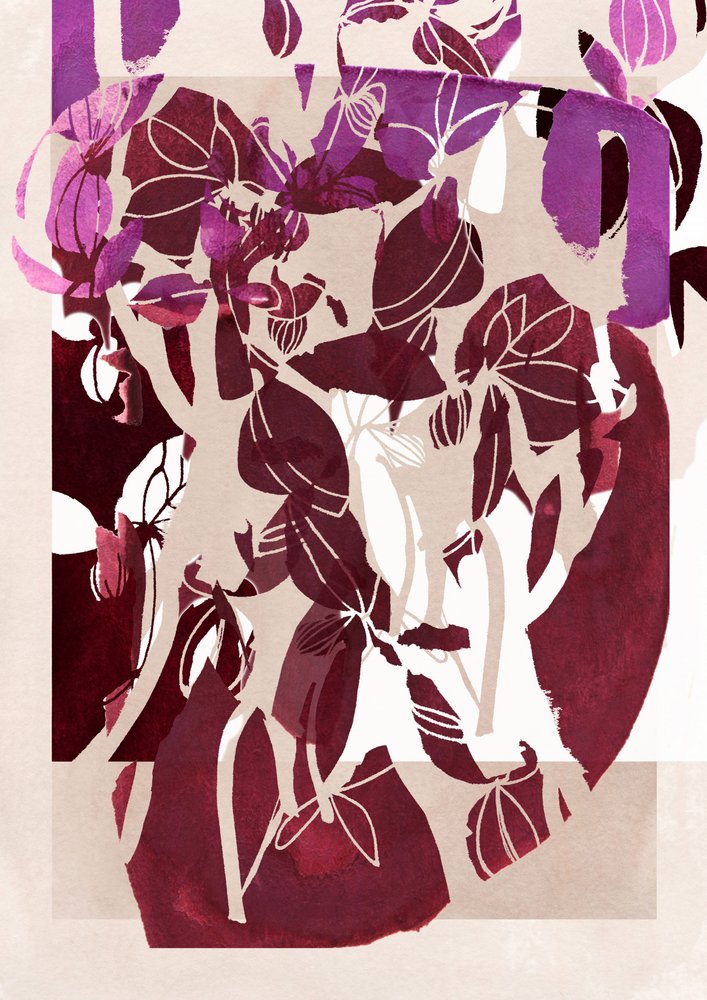 抽象的なマゼンタ色の花柄 作： 