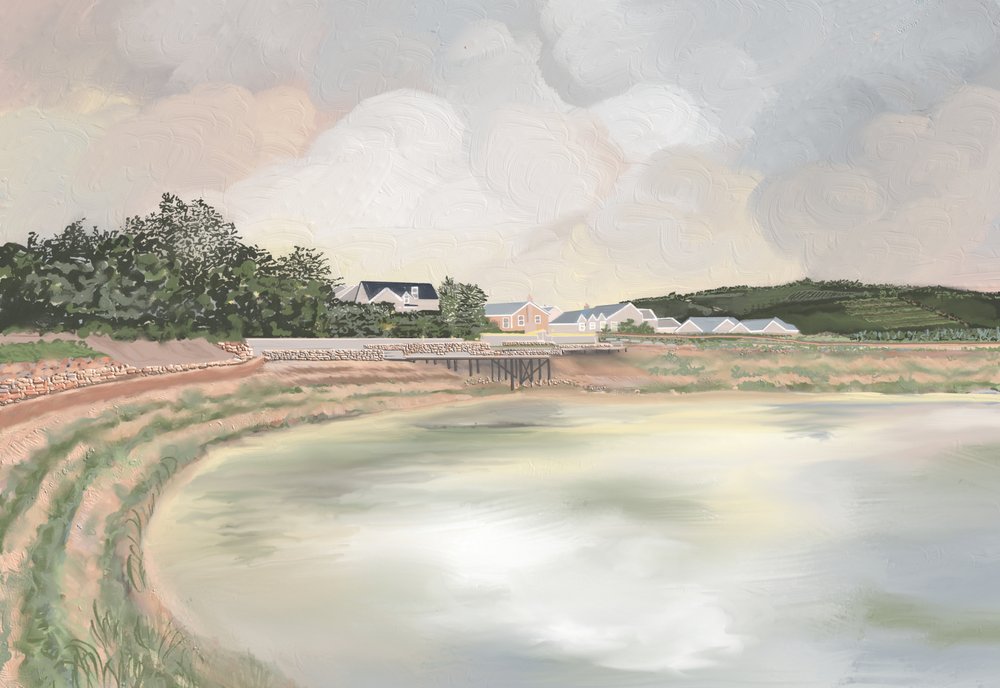 静かな湖畔の景色 作： 