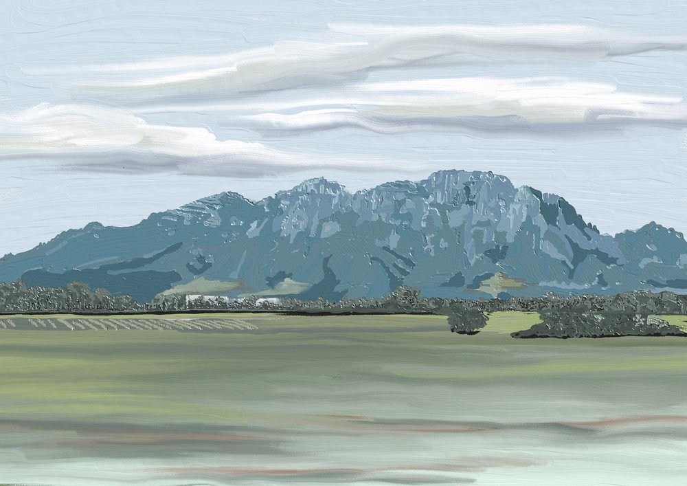 遠くの山々の風景 作： 