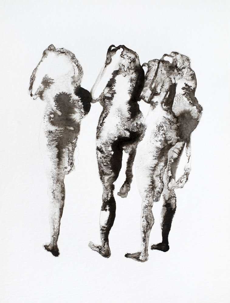 3体のインク画の人物 作： 