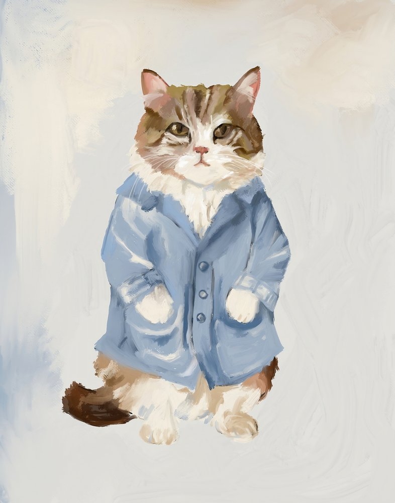 青いコートを着たかわいい猫 作： 