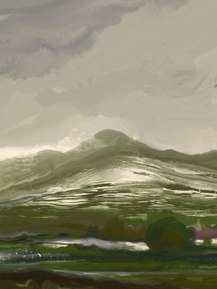 霧のかかった緑の山間の谷 作： 