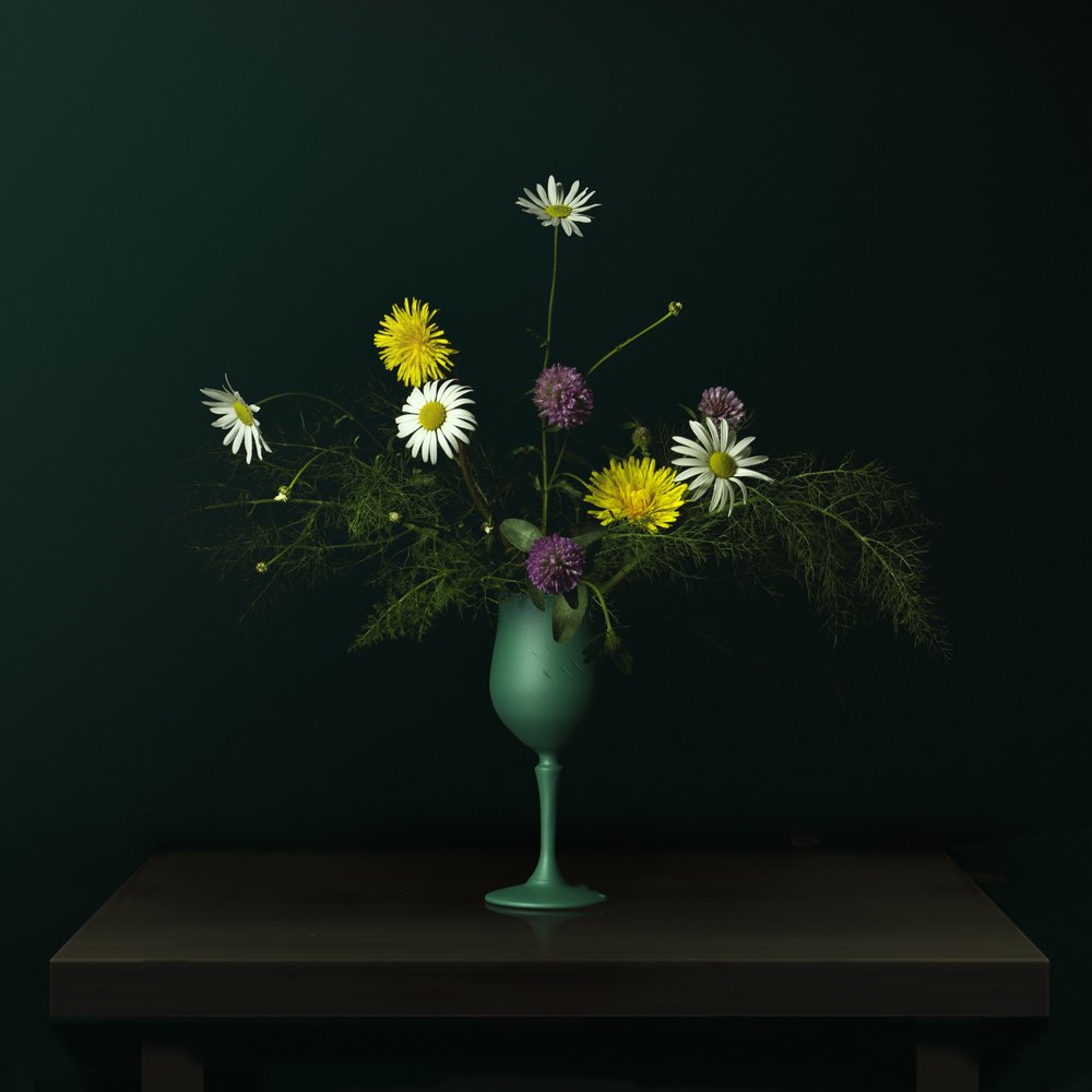 「ワイルドフラワーの花瓶」静物画 作： 