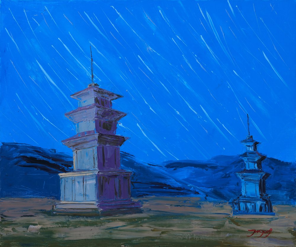古代の塔と夜空 作： 