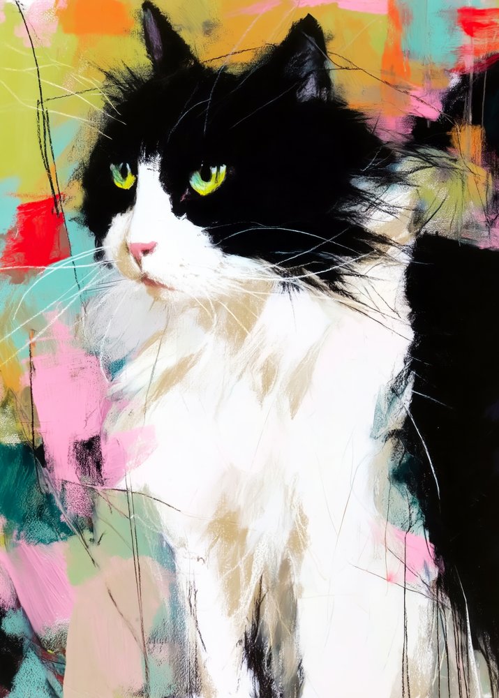 色鮮やかな猫の肖像画 作： 