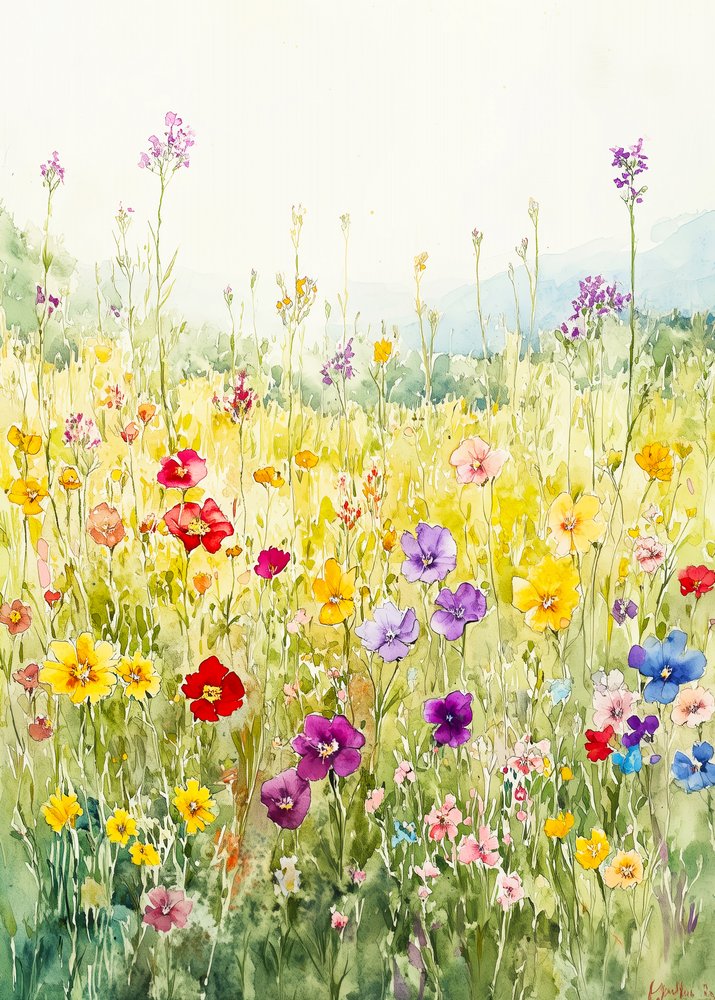 色とりどりの野の花畑 作： 
