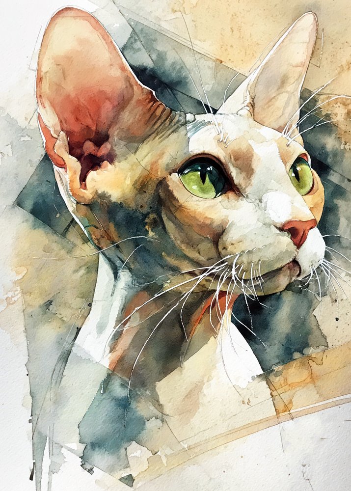 緑色の瞳のスフィンクス猫 作： 