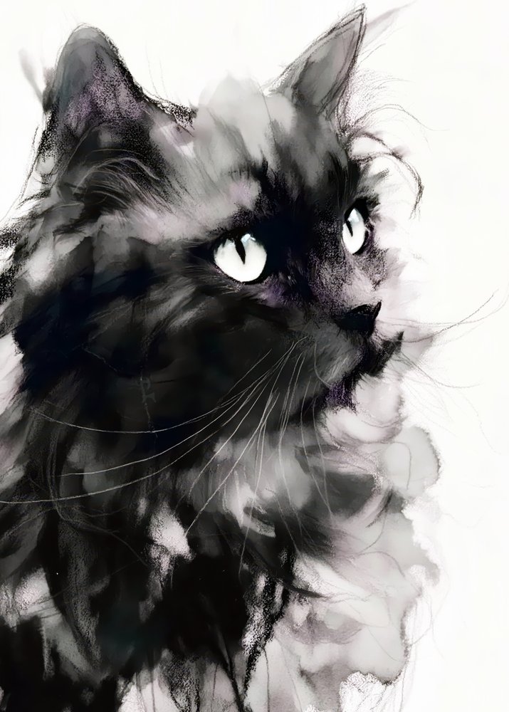 謎めいた黒猫の肖像画 作： 