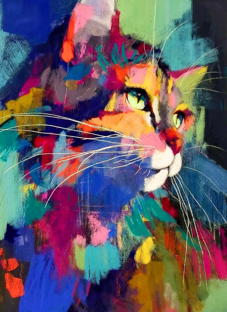 鮮やかな抽象画の猫 作： 