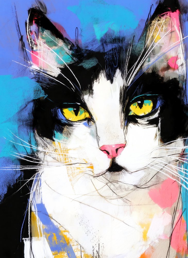 生き生きとしたタキシード猫 作： 