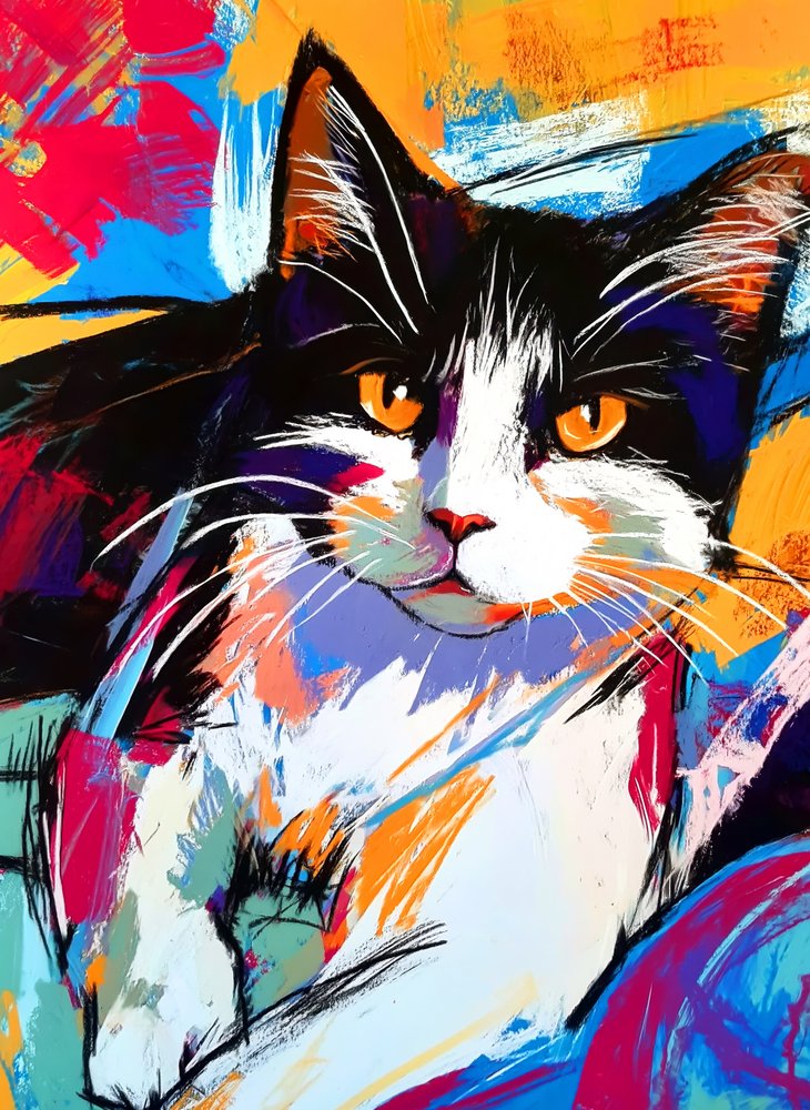 生き生きとしたタキシード猫 作： 