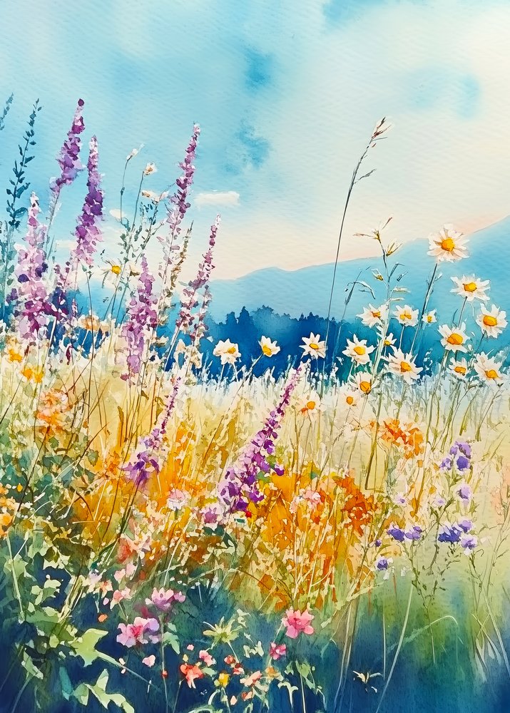 色鮮やかな野花の草原 作： 