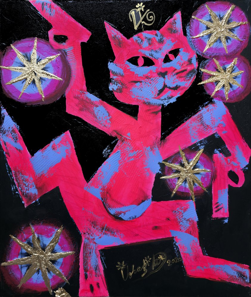 鮮やかなネオンカラーの猫 作： 