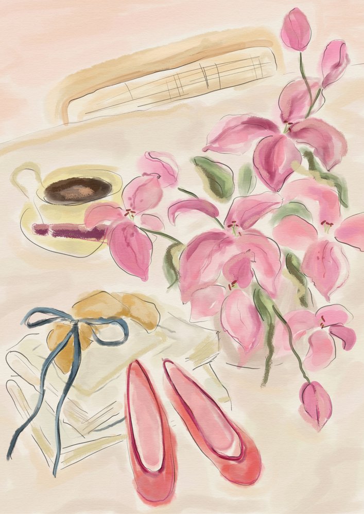 バレリーナを描いた静物水彩画 作： 