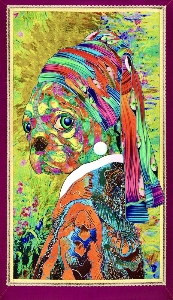 遊び心あふれる真珠のイヤリングをした犬 作： 
