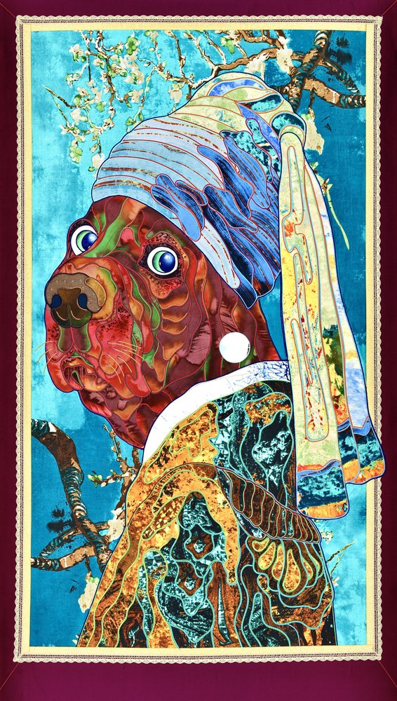 遊び心あふれる真珠のイヤリングをした犬 作： 