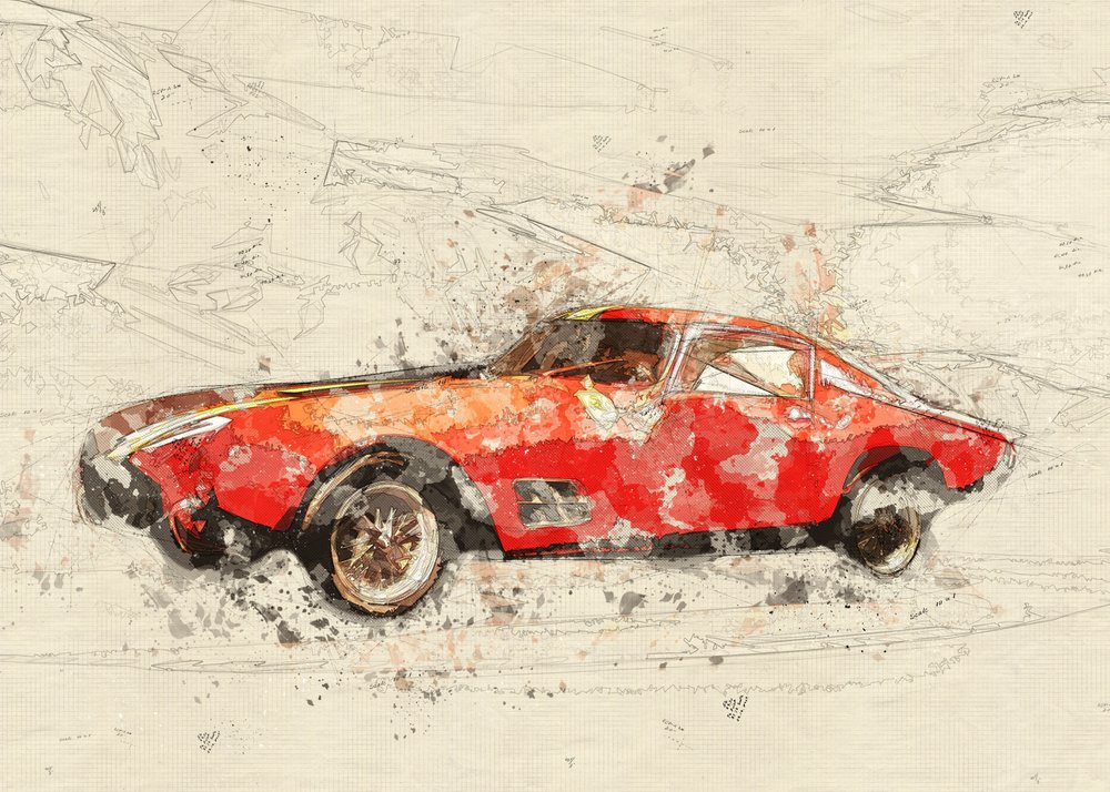クラシックな赤い車のスケッチ 作： 