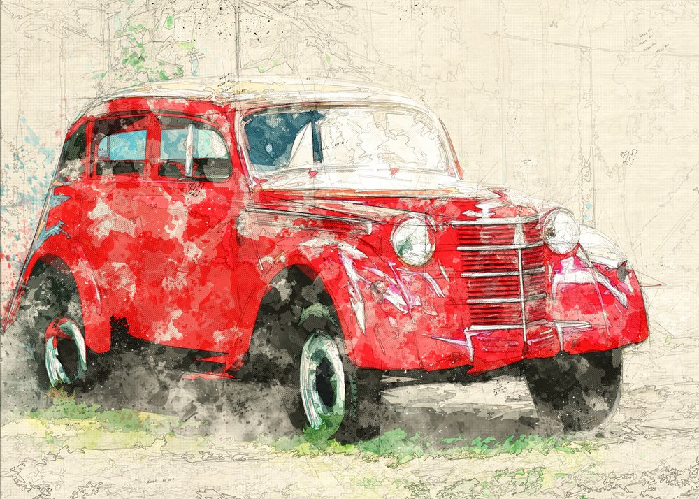 赤い古い車 作： 