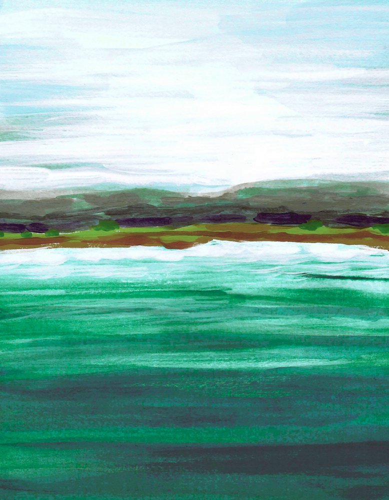 穏やかな緑の海景 作： 