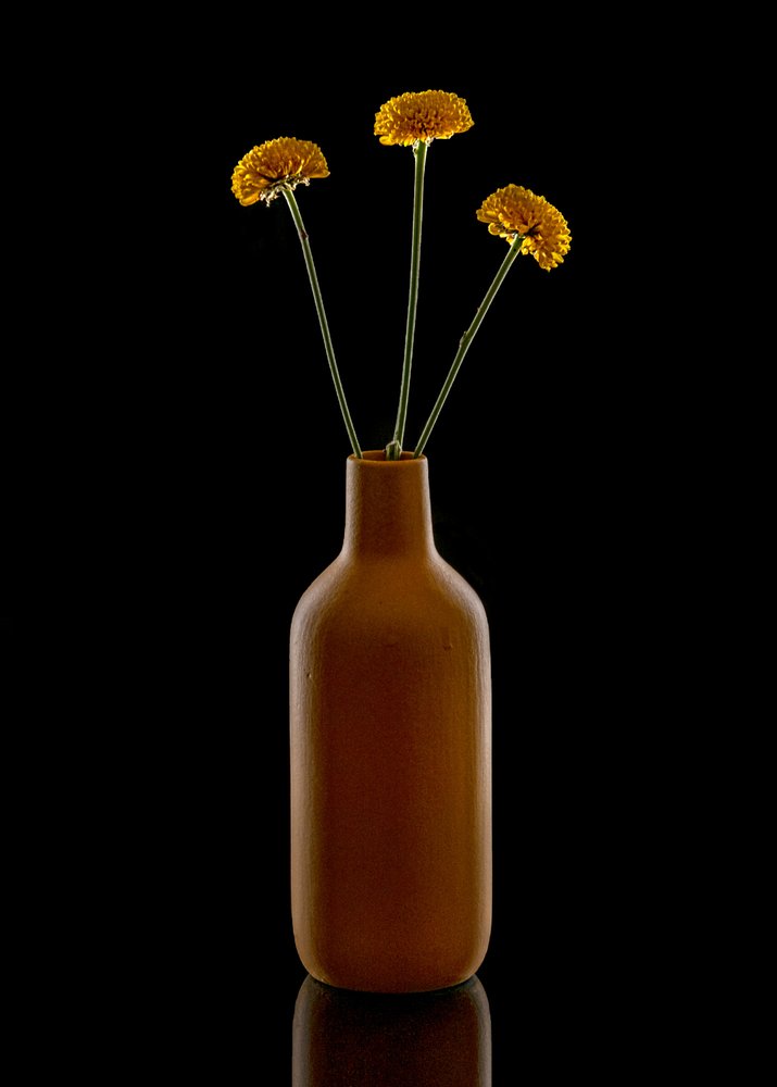 温かみのある花と茶色の花瓶 作： 