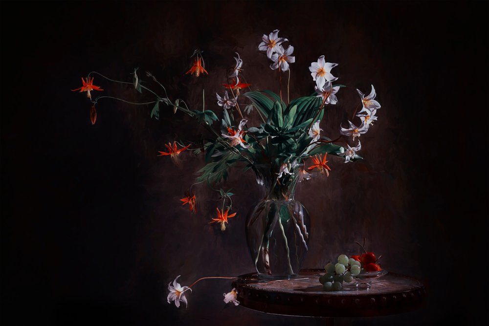 ムーディな花の静物画 作： 