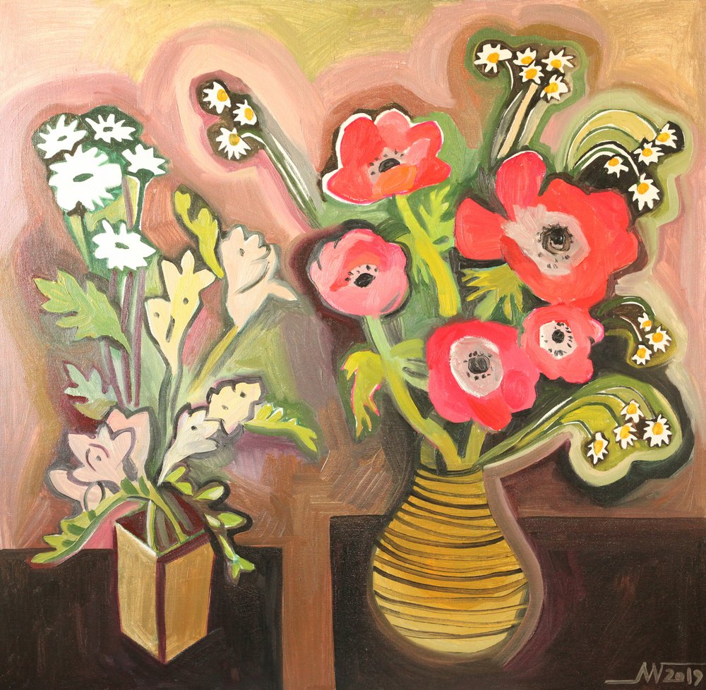 鮮やかな花の静物画 作： 