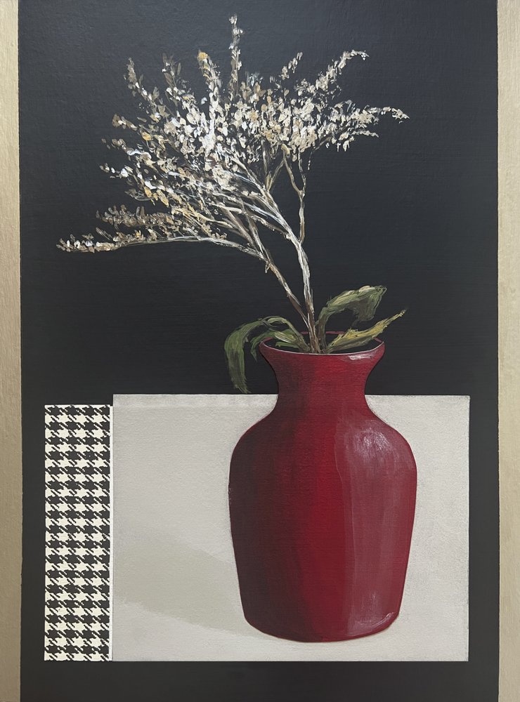 シックな赤い花瓶の静物画 作： 