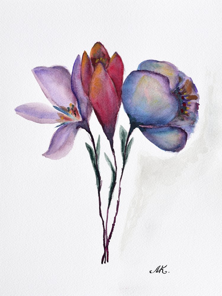 色彩豊かな水彩の花々 作： 