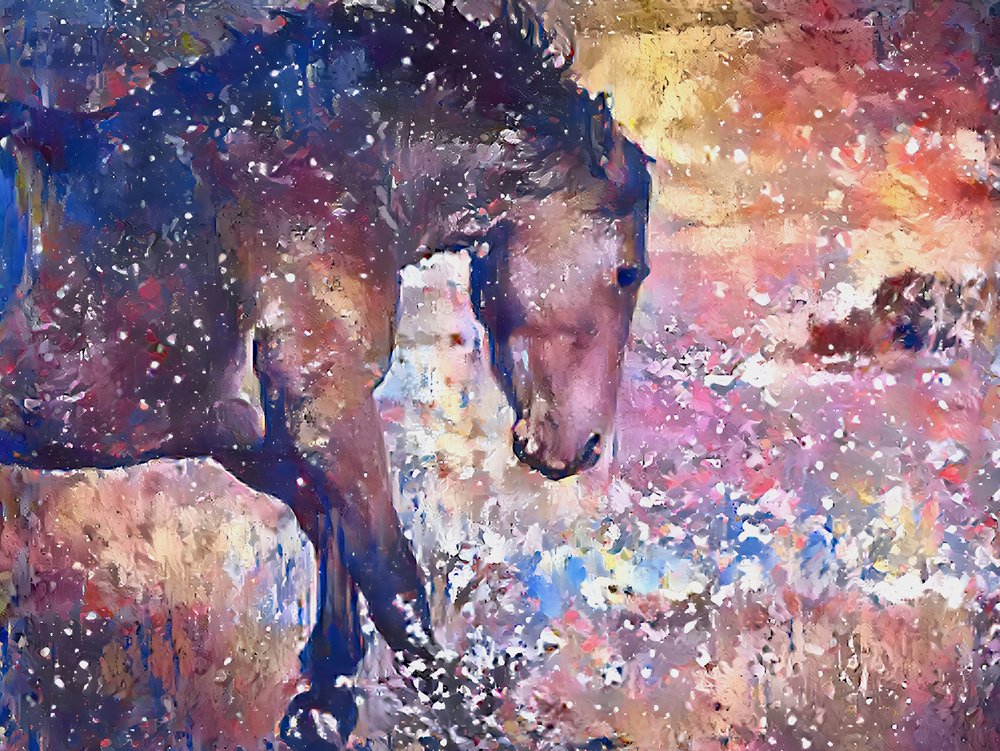 生き生きとした馬の水しぶき 作： 