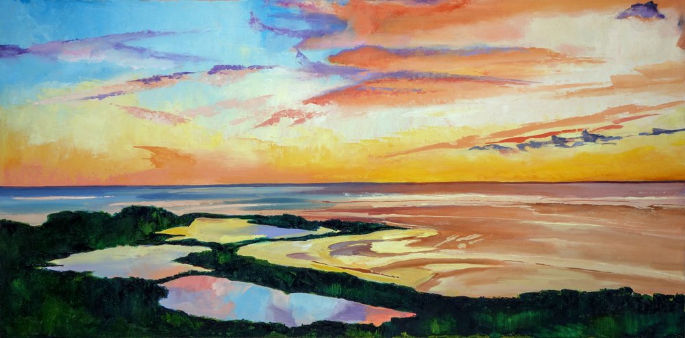 鮮やかな海岸の夕日 作： 