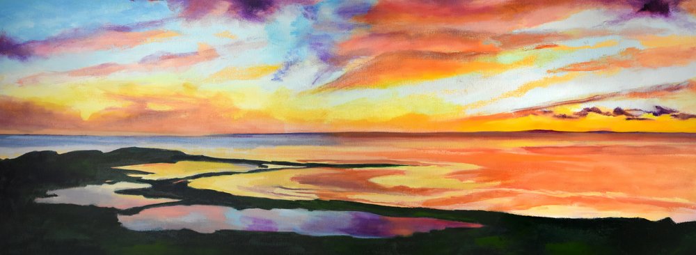 鮮やかな海岸の夕日 作： 